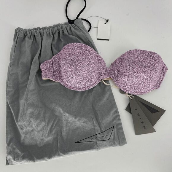 Prism St Tropez Bianco Womens purple pixel New Strapless Bandeau Bikini Top 38 - Picture 1 of 8